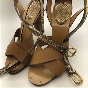 GUCCI Brown Rattlesnake skin Leather Open Toe